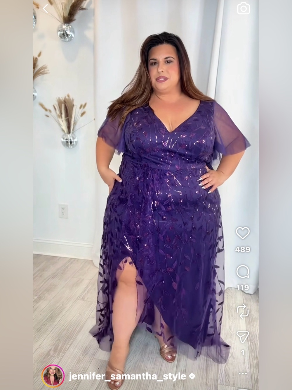 Ever Pretty Purple Sequin V-Neck Maxi Dress